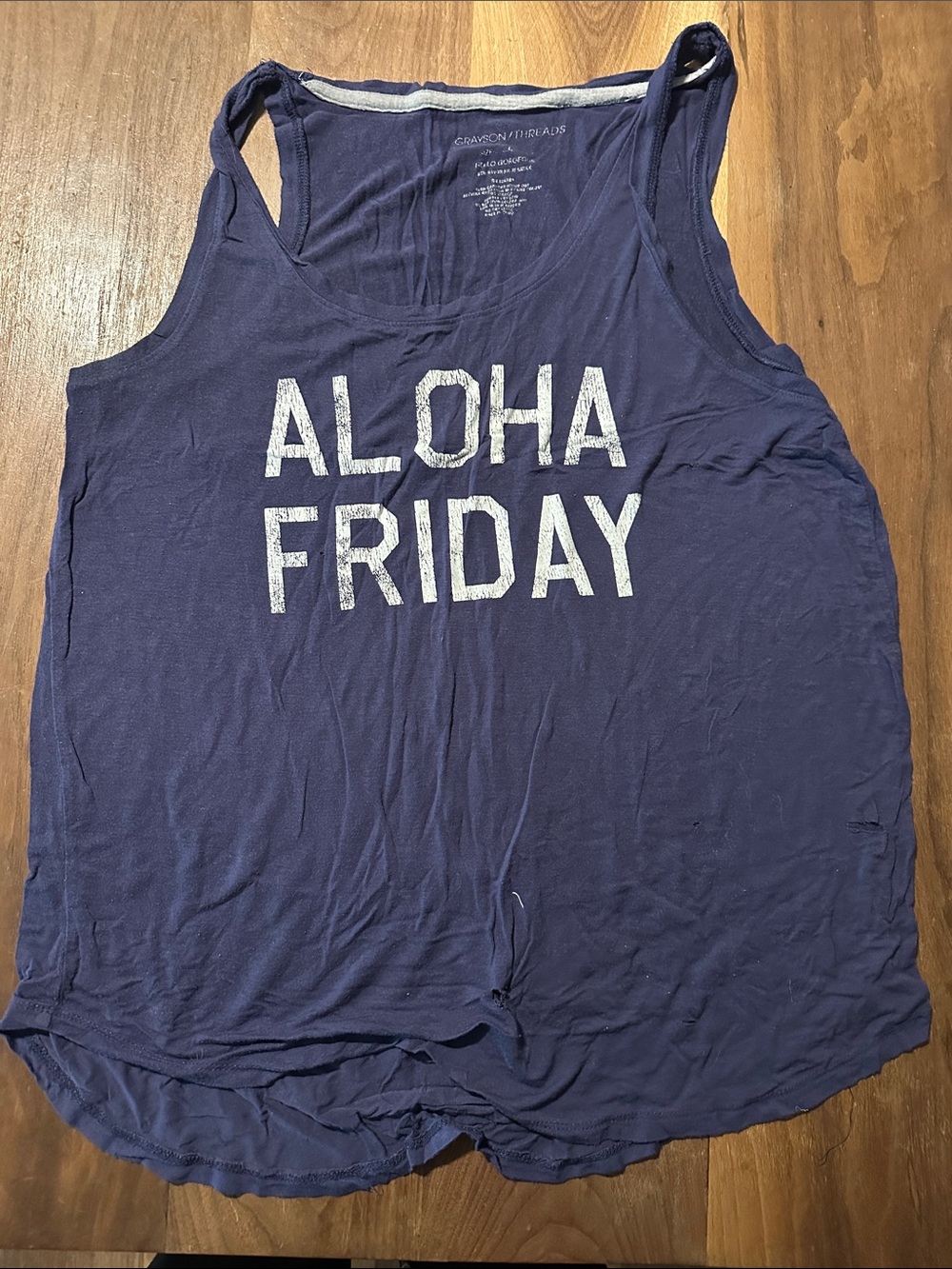 Grayson Threads Navy Tank with White ALOHA FRIDAY Print